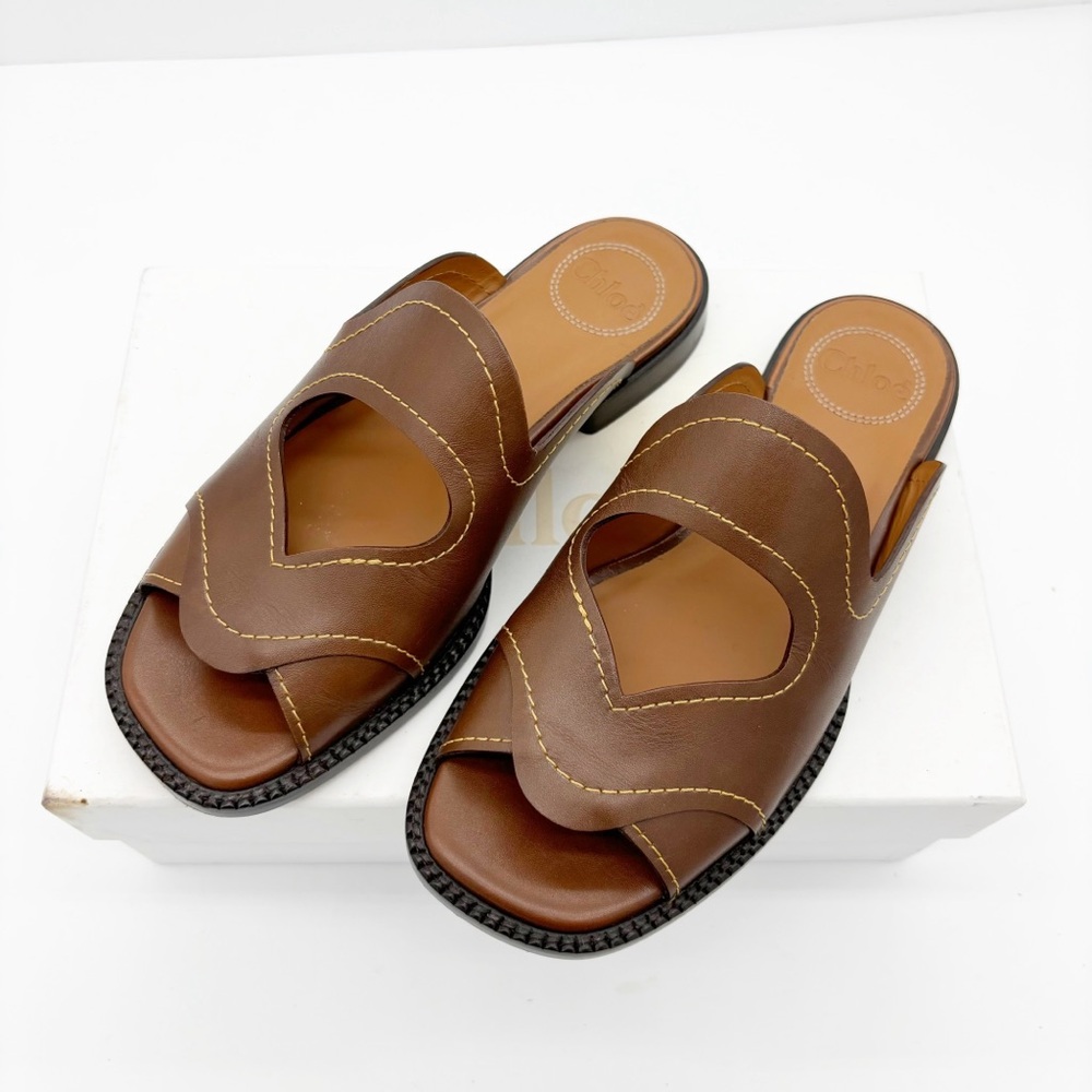 Chloe Gail Cutout Leather Slide Sandals